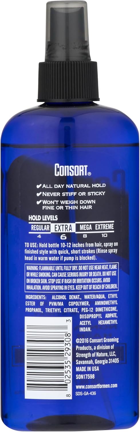 CONSORT Hair Spray for Men Unscented Extra Hold, Non-Aerosol 8 Oz (Pack of 11) X4388