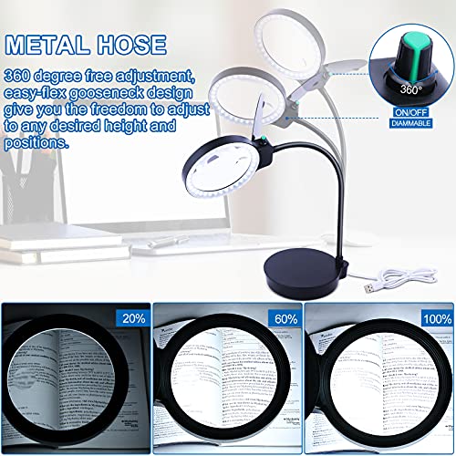 Magnifying Glass with Light and Stand, 10X 20X Dimmable Desk Lamp, Adjustable Gooseneck G96708