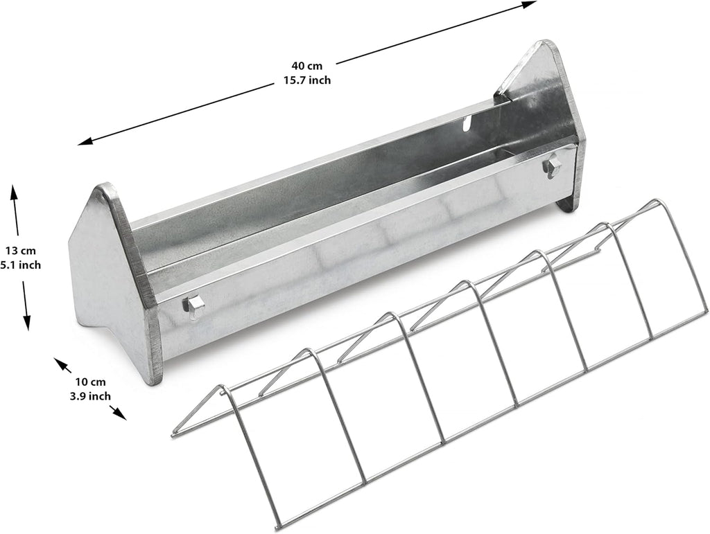Galvanized Metal Chicken Feeder Trough 15" with Anti Roosting Guard G2347