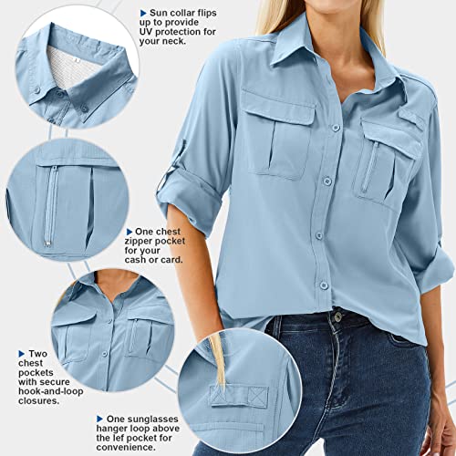 Women's UPF 50 Long Sleeve Sun Protection Safari Shirt A9691