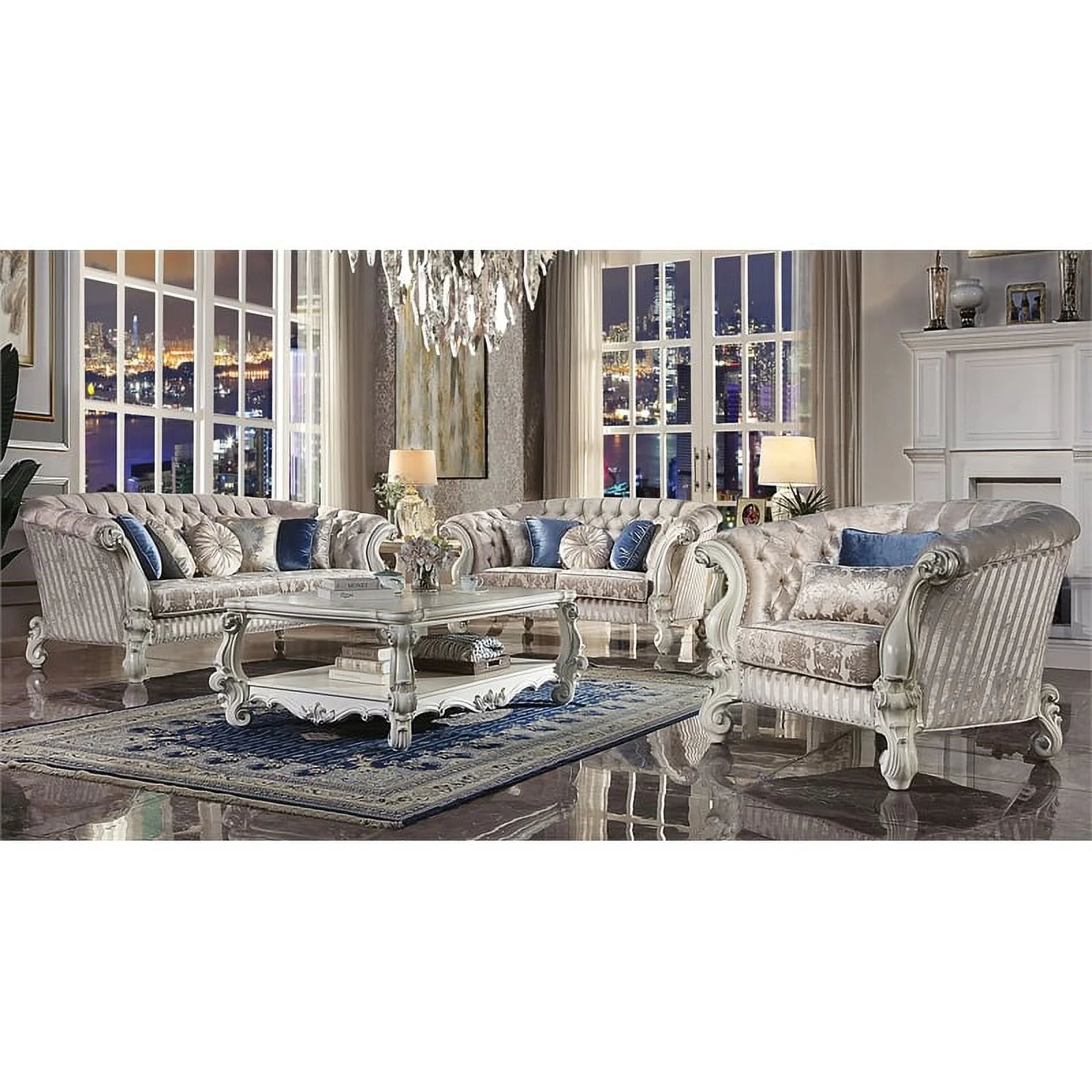 Bowery Hill Rectangular Wood Coffee Table with Bottom Shelf, Bone White O4752