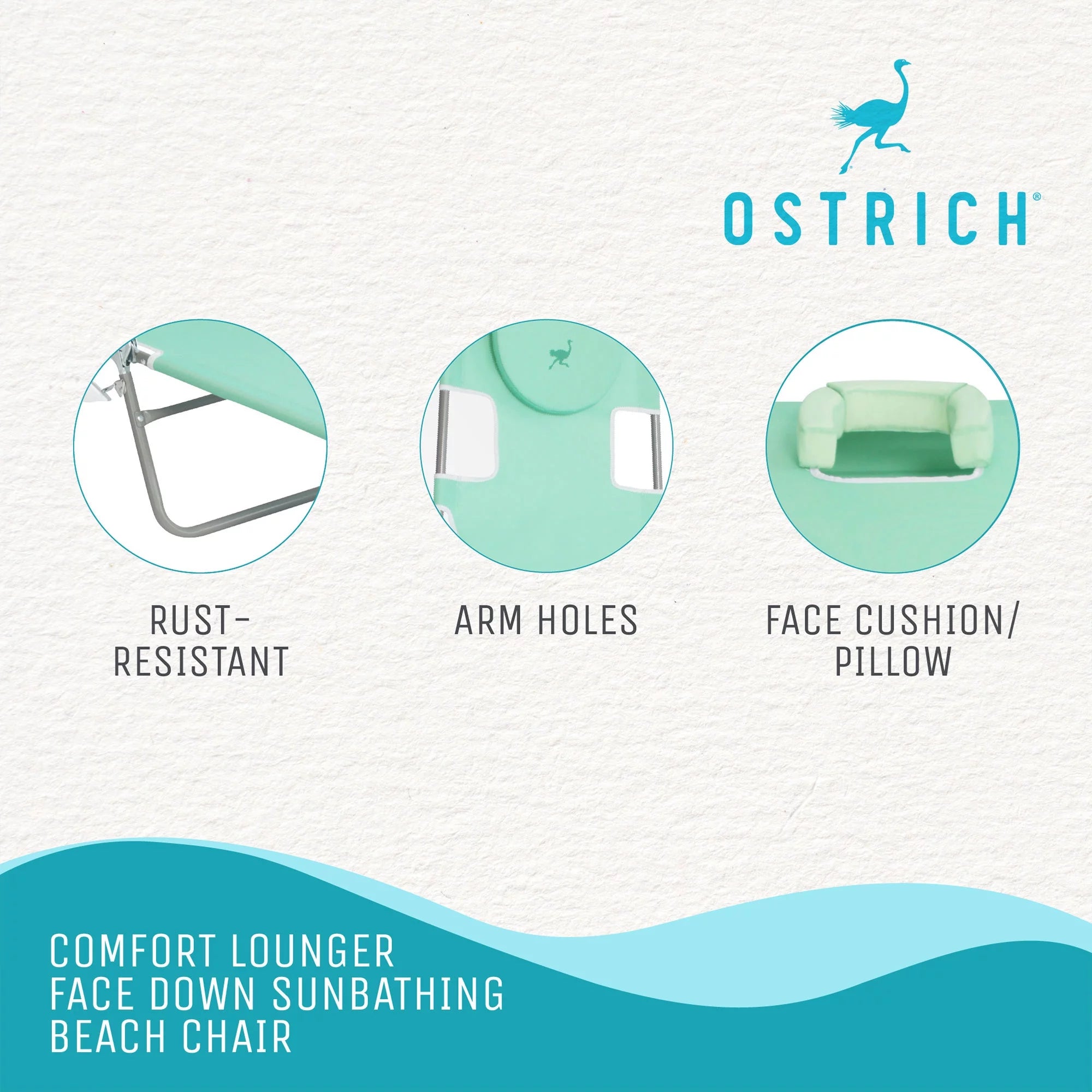 Ostrich Chaise Sunbathing Poolside Beach Chair with Recliner, Teal V291