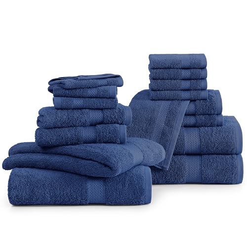 LANE LINEN 16 Piece Cotton Bath Towel Set - Black N7824