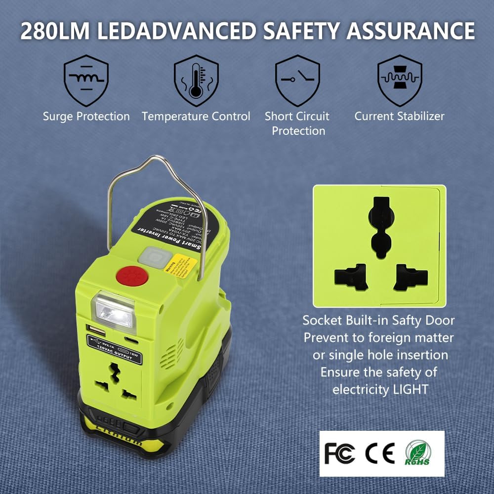 200W Inverter Generator for Ryobi 18V ONE+ Battery, Portable Power Source with USB and Type-C Ports M1577