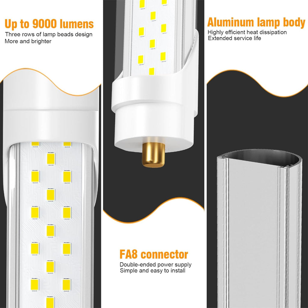 8ft T8 LED Bulbs 72W 9000lm 5000K Single Pin Tube Light (10Pack) Y2874