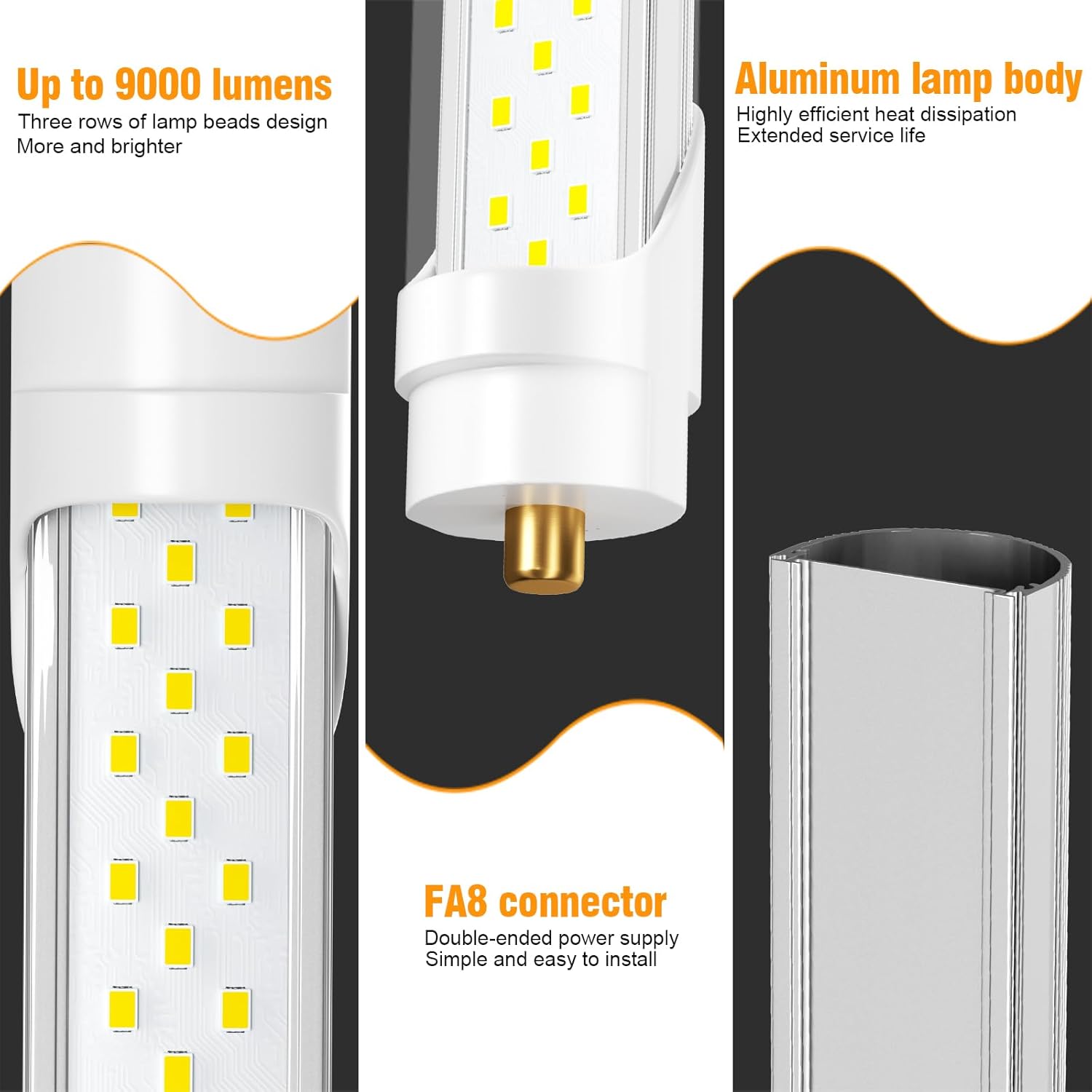 8ft T8 LED Bulbs 72W 9000lm 5000K Single Pin Tube Light (10Pack) Y2874