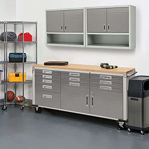Seville Classics UltraHD Rolling Cabinet Workbench with Solid Wood Top, 12-Drawer T371