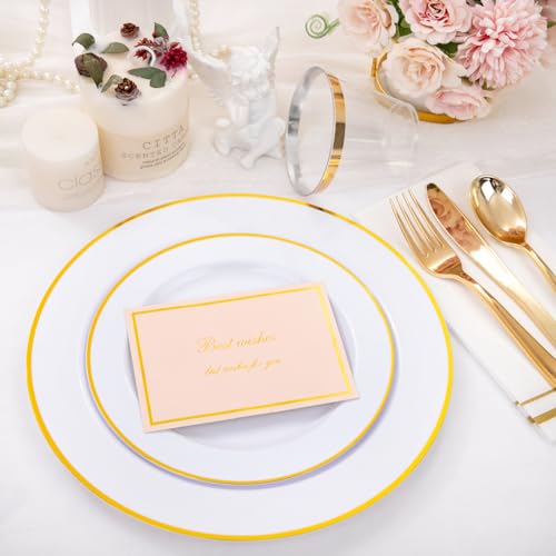 SUT 150 PCS Gold Plastic Plates Disposable Dinnerware Set with Cups L92416