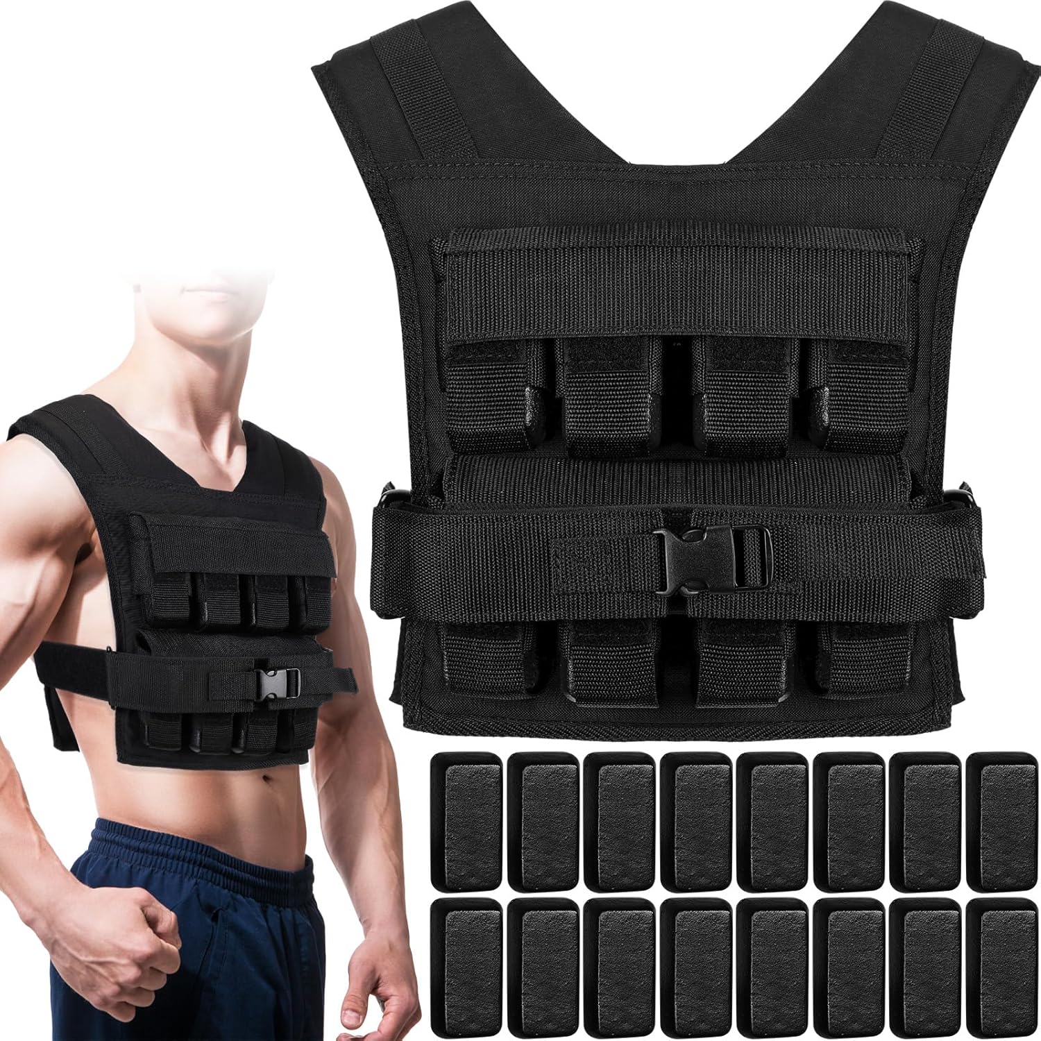 35lbs Weighted Vest Adjustable Weighted Vest for Men Workout Vest with Iron Weights Weighted Vest for Strength Training Running Exercise Fitness Muscle Building Weight Loss Slim Design