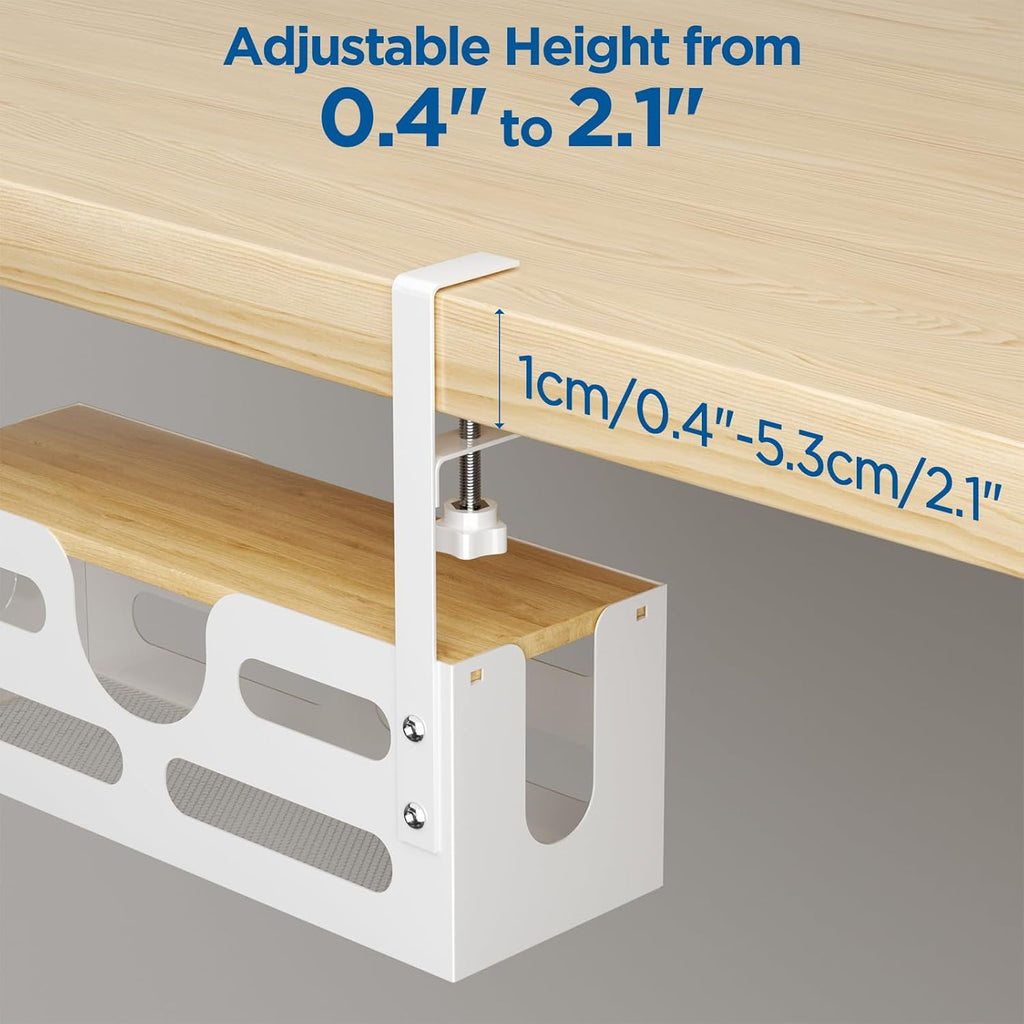 Under Desk Cable Management Box with Lid, White, Adjustable Clamps A14647