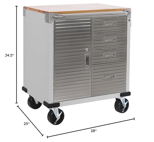 Seville Classics UltraHD Rolling Cabinet Workbench Table with Solid Wood Top, 34.5" H, Granite J7164
