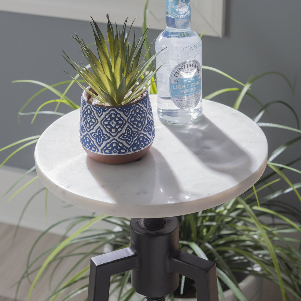 Powell Bowers Round Adjustable Height Drink Table, Black/White Marble R4114