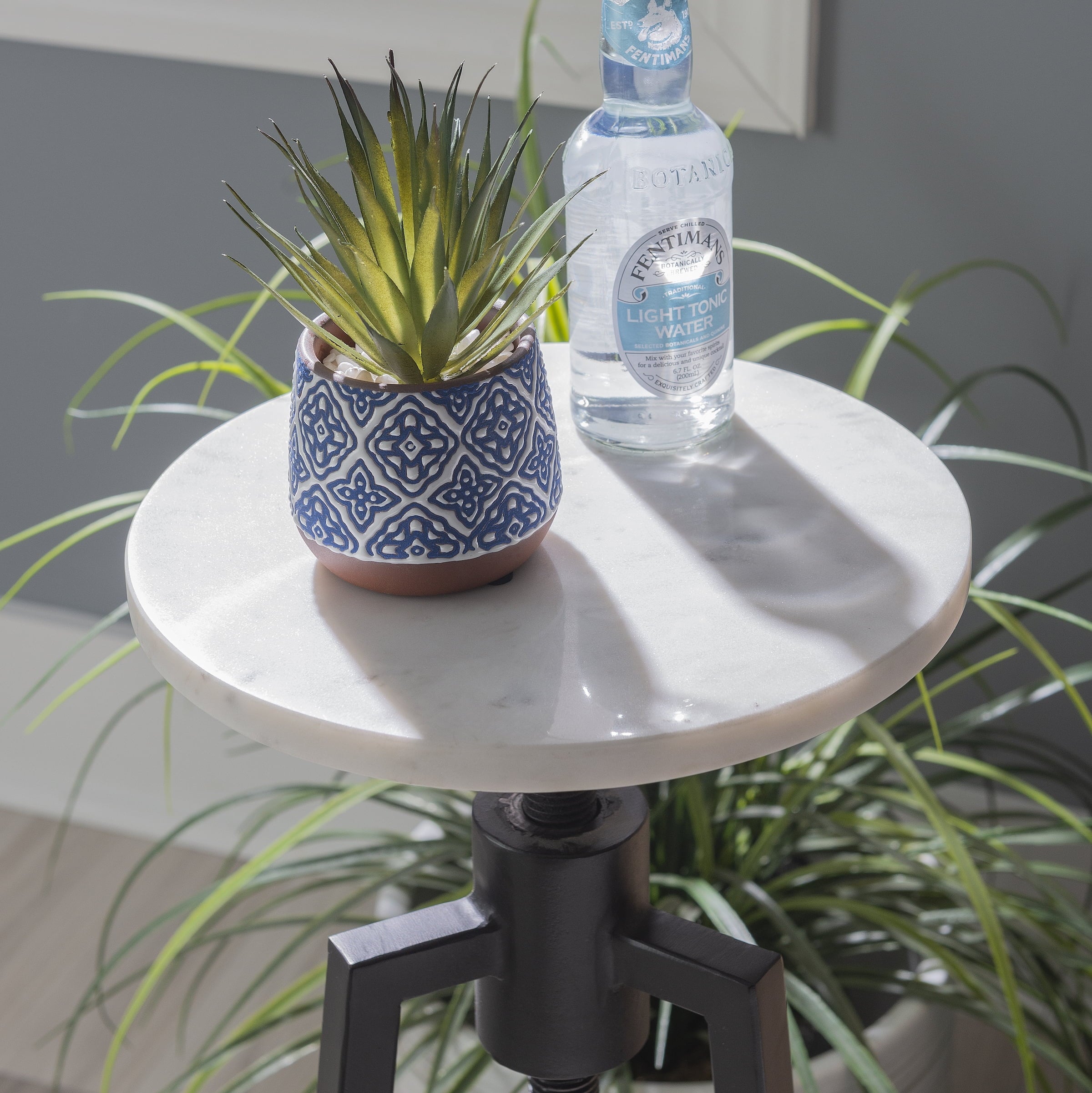 Powell Bowers Round Adjustable Height Drink Table, Black/White Marble R4114