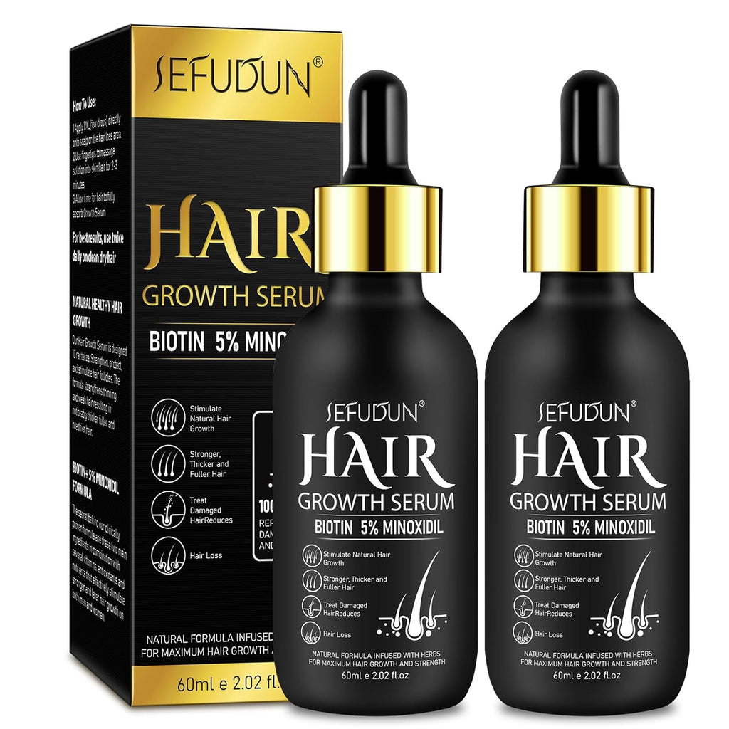 2Pack 5% Minoxidil Hair Growth Serum, Hair Growth for Men and Women, Hair Regrowth Serum For Stronger Thicker Longer Hair Help, Natural Facial Hair Treatment for Grooming Thickening