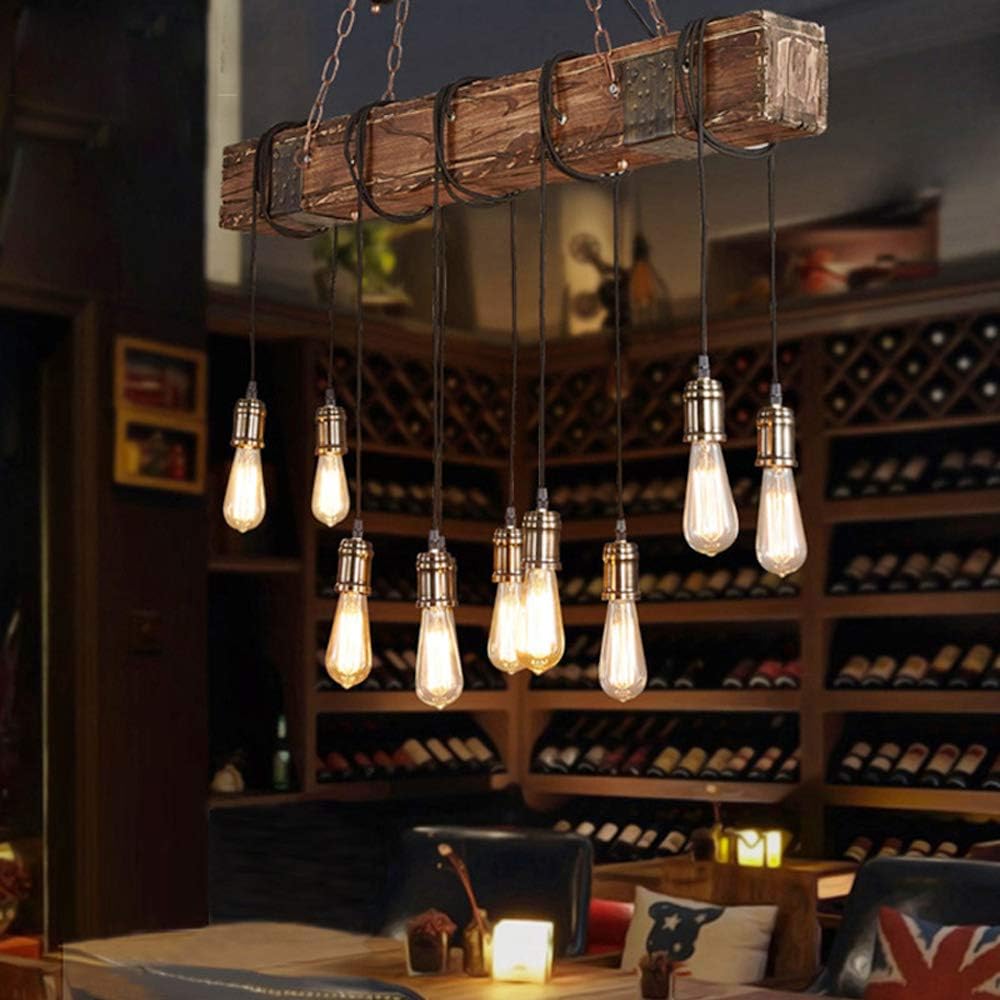 Rustic Industrial 10-Light 46in Linear Chandelier for Kitchen Island Dining Room X60729