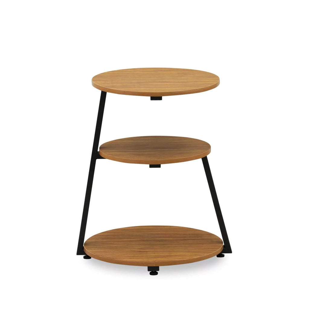 East West Furniture Driscoll Round Wooden and Metal End Table, Black/Oak D356932