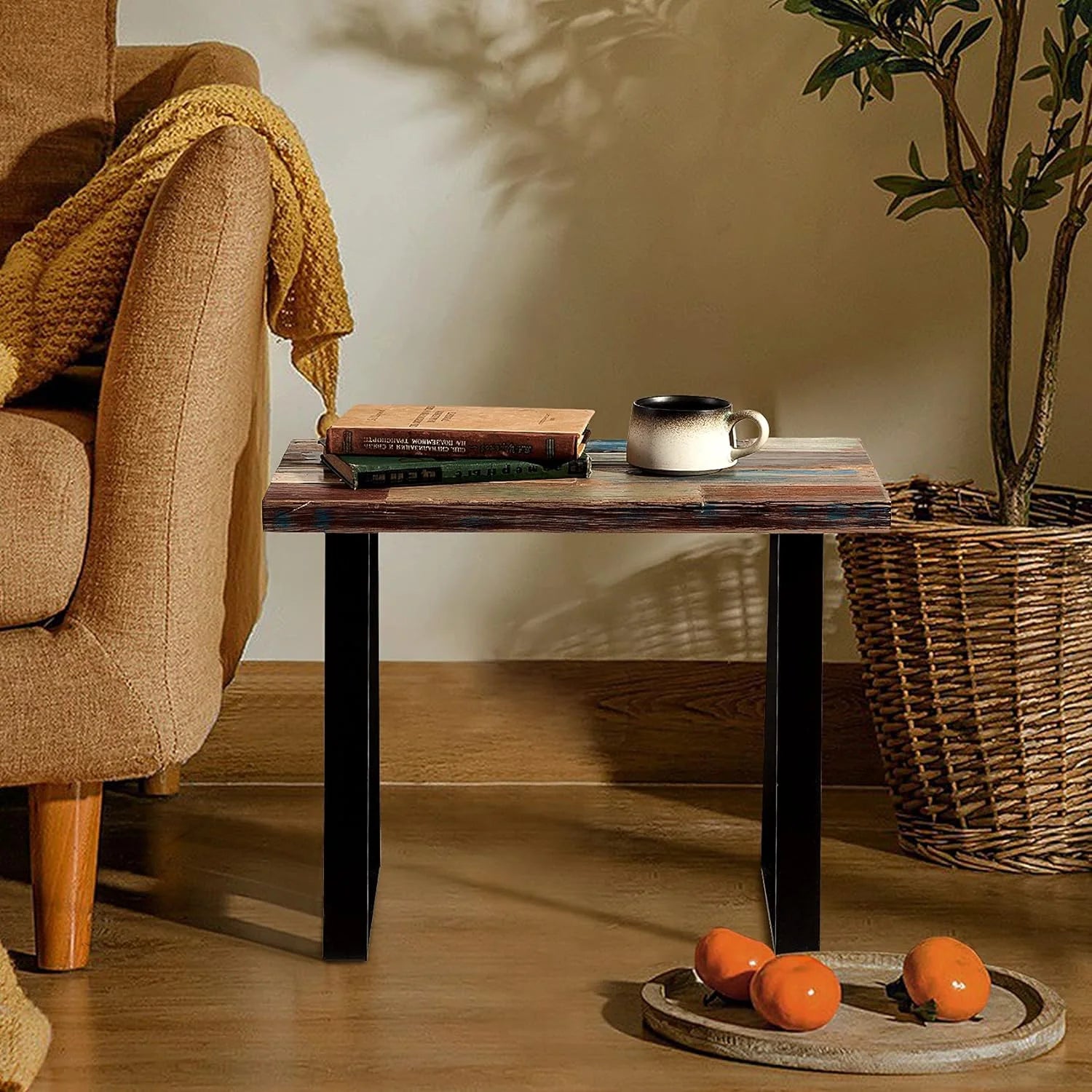 Reclaimed Wood End Table with Flat Iron Legs T471
