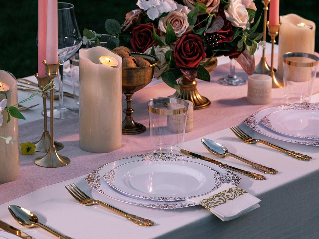 Nervure 350PCS Gold Plastic Dinnerware Set for 50 Guests O829805