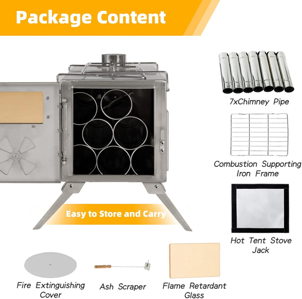 GRAVFORCE Camping Stove, Portable Wood Burning Tent Heater with Chimney Pipes M994
