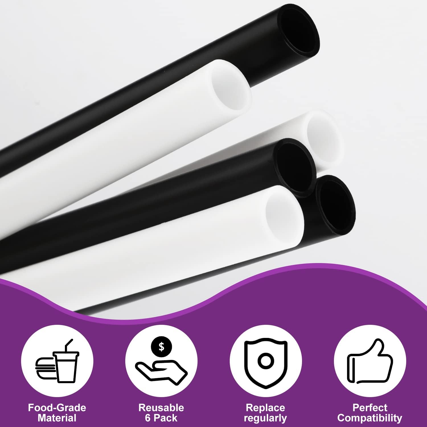Replacement Straws for Owala FreeSip 24oz, 6pcs with Cleaning Brush, Black and White X136