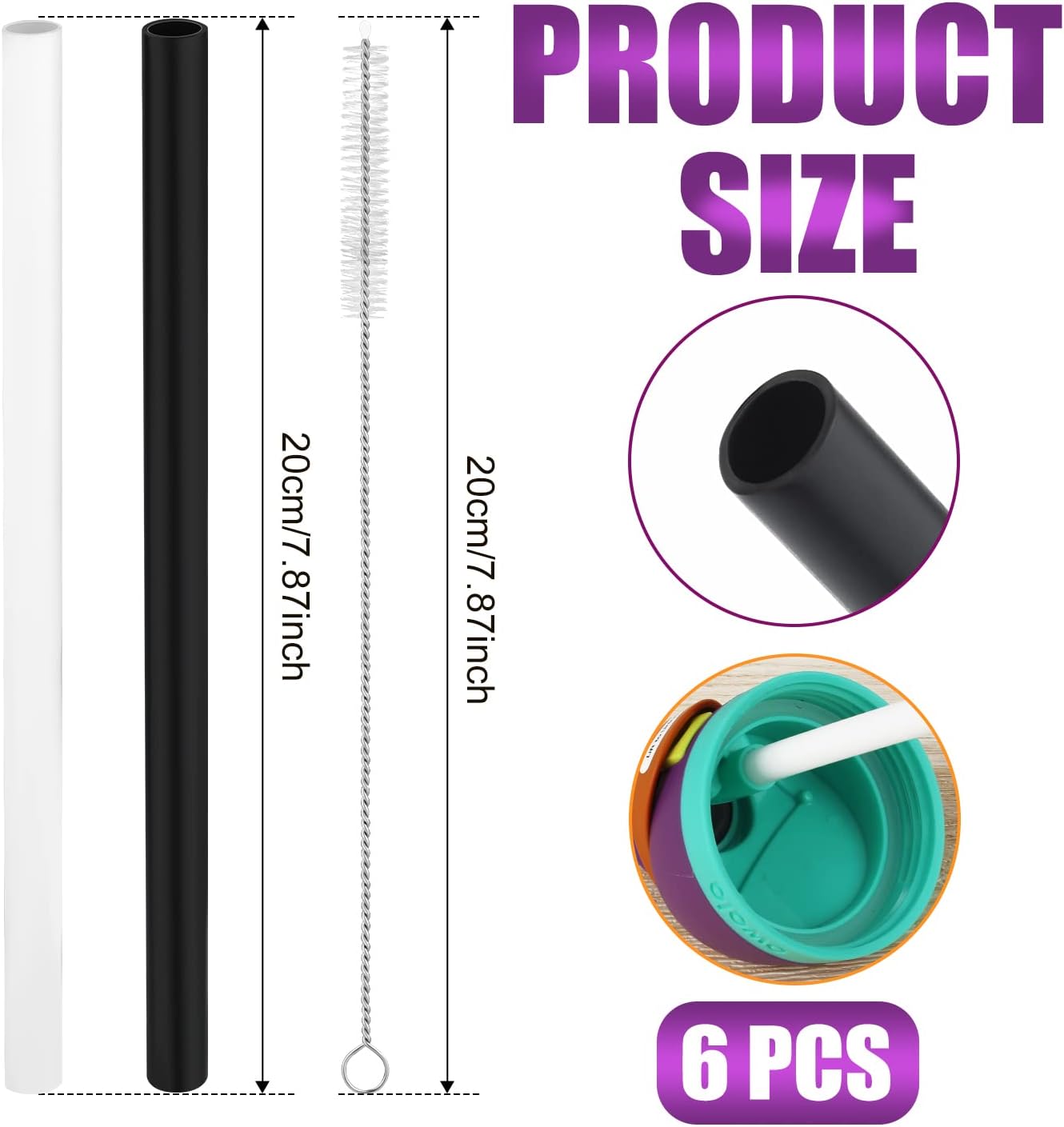 Replacement Straws for Owala FreeSip 24oz, 6pcs with Cleaning Brush, Black and White X136