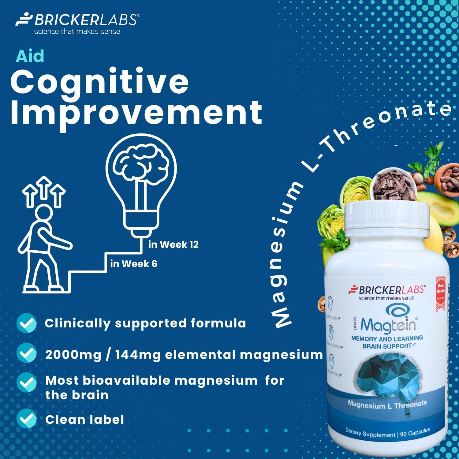 MAGTEIN Magnesium L Threonate Supplement, 90 Capsules K7096