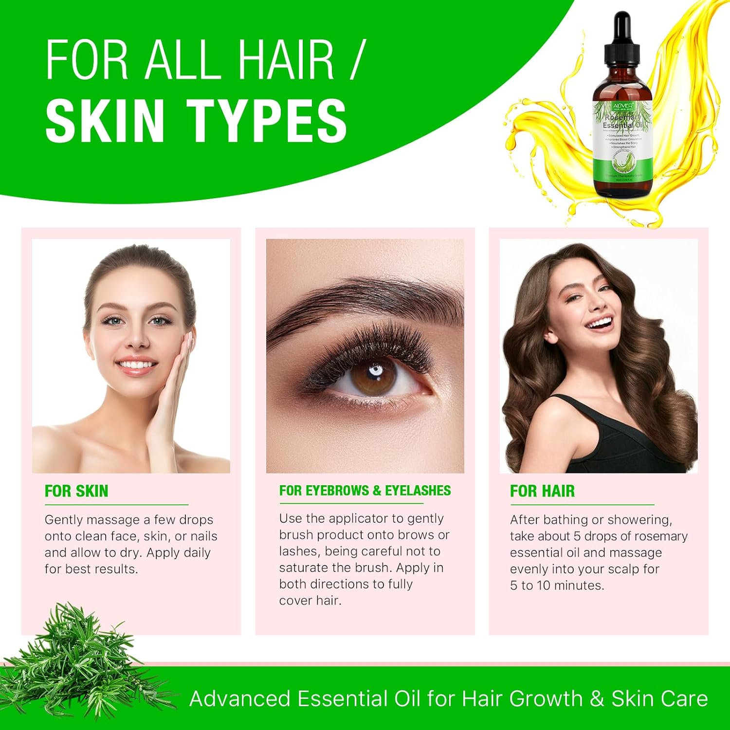Organic Rosemary Oil for Hair Growth with Scalp Massager, 4.04 Fl Oz R6381