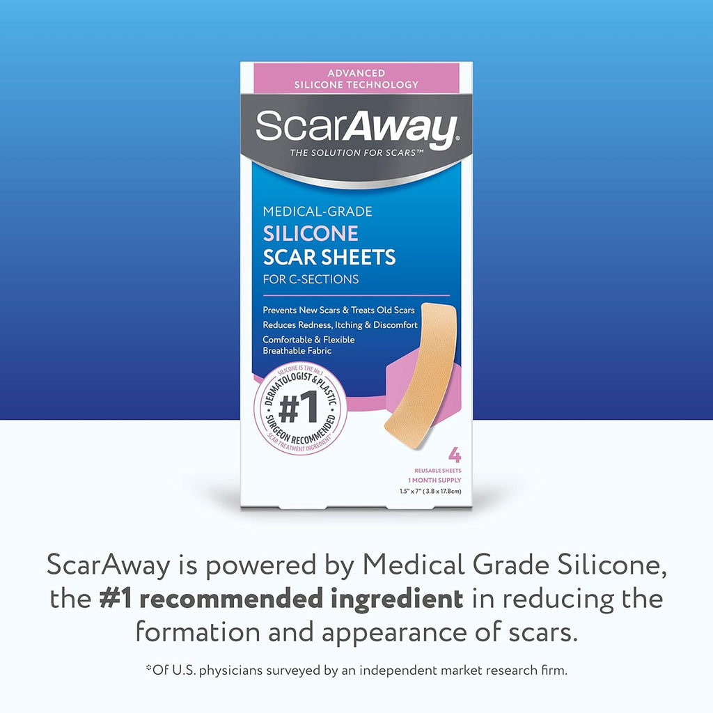 ScarAway Advanced Silicone Scar Sheets for C-Section, Reusable, 4 Sheets W53497