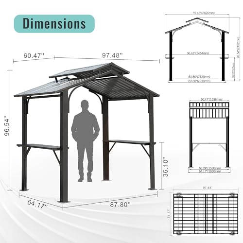 Domi 8x5FT Hardtop Grill Gazebo with Galvanized Steel Double Roof N470512