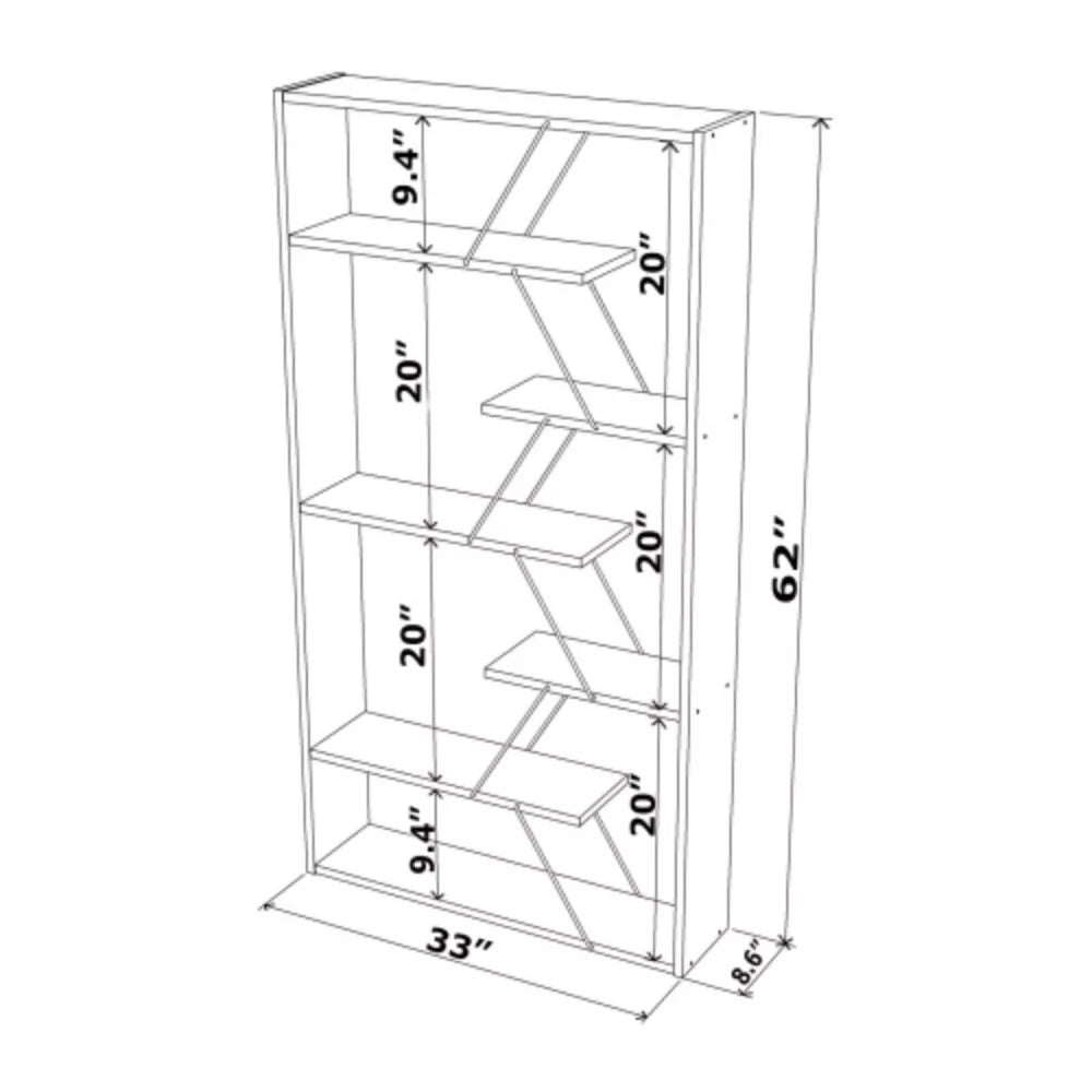 Wood Frame Etagere 6-Shelf Bookcase for Office and Living Room, Walnut/Chrome Z477749