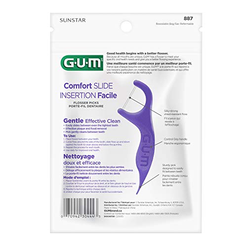 GUM Comfort Slide Floss Picks for Tight Teeth, Extra Strong Shred-Resistant, Fresh Mint, 90 ct (6pk) Q348