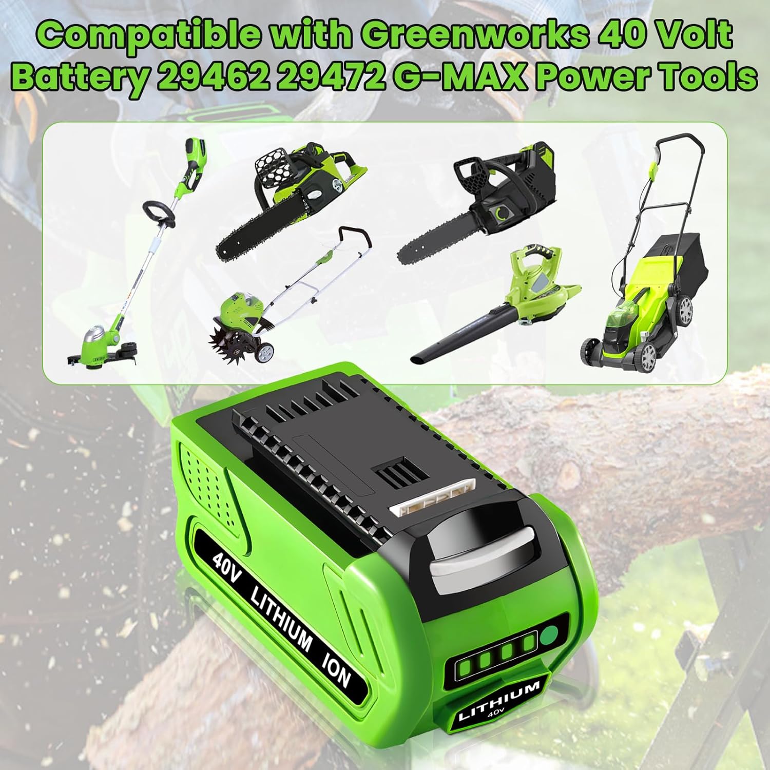 2-Pack 40V 6.0Ah Lithium Battery and Charger for Greenworks G-MAX Tools Z45443
