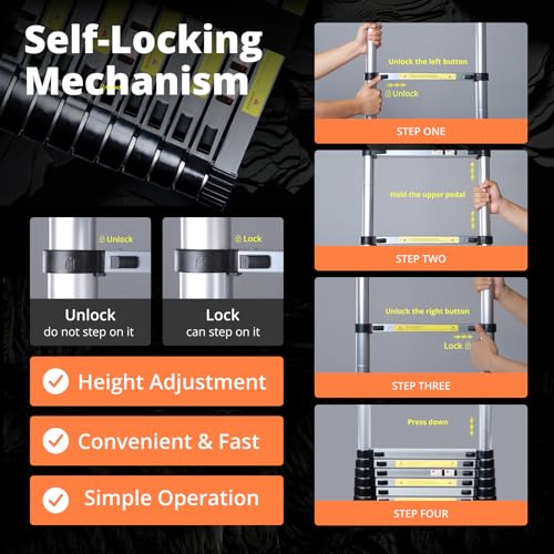 EvaStar 26.2FT Telescoping Aluminum Ladder with Stabilizer Bar & Wheels N670