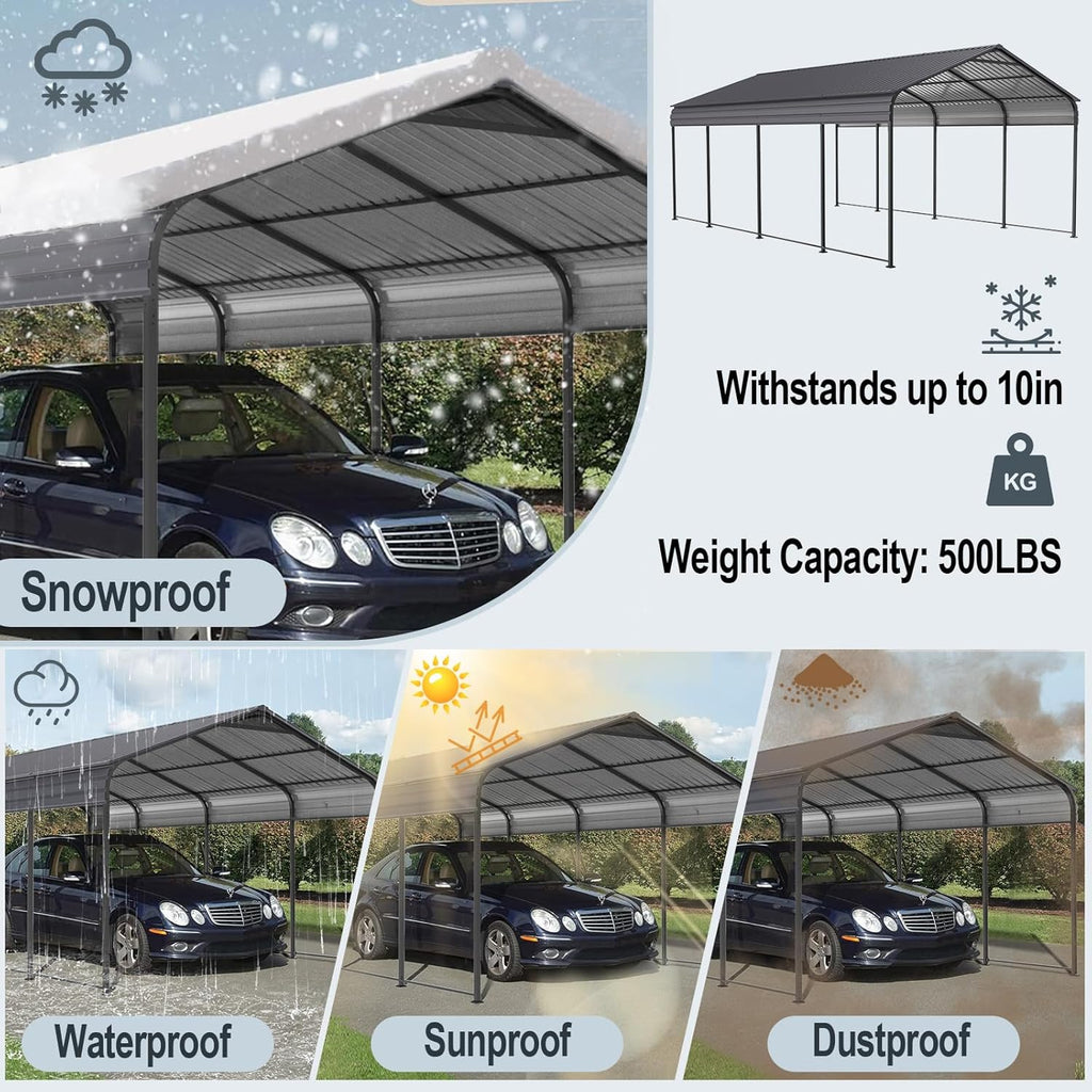 Heavy Duty Metal Carport Canopy 10 x 20 ft Gray P275