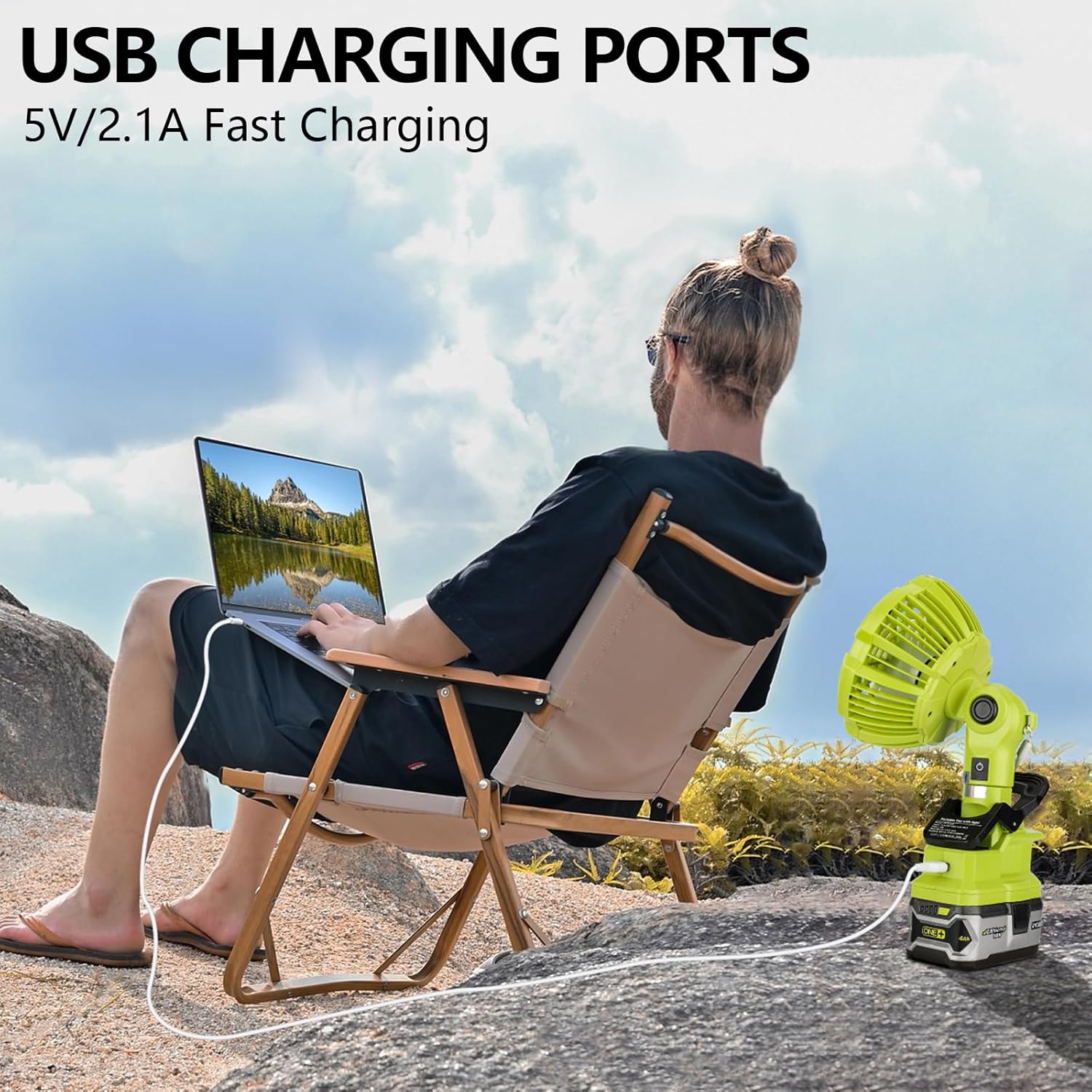 YEX-BUR Portable Clip on Fan for Ryobi 18V Battery, Quiet Clamp Fan with USB Port I887506
