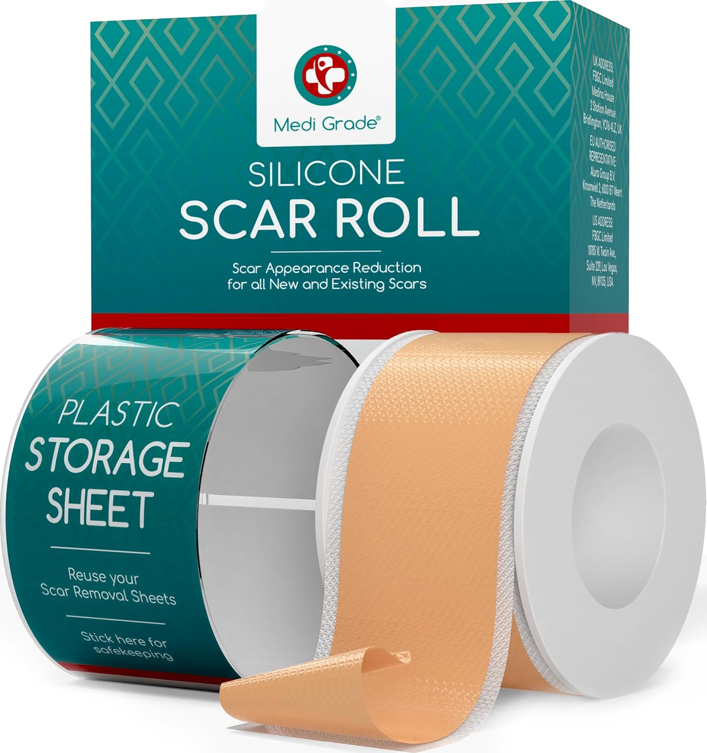 Medi Grade Silicone Scar Sheets, 80 Inches Long - Reusable Silicone Scar Tape for C-Section, Keloid, Burn, Acne and Surgical Scars - Silicone Scar Strips - Includes Hygienic Storage Case/Sheet