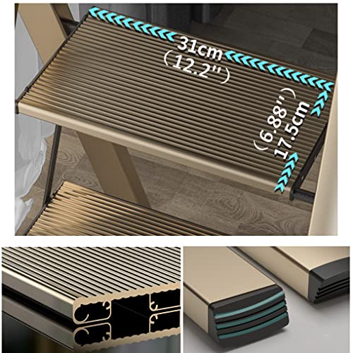 Folding Step Stool with Anti-Slip Wide Pedal, 330lbs Capacity, Lightweight Aluminum, Champagne D314