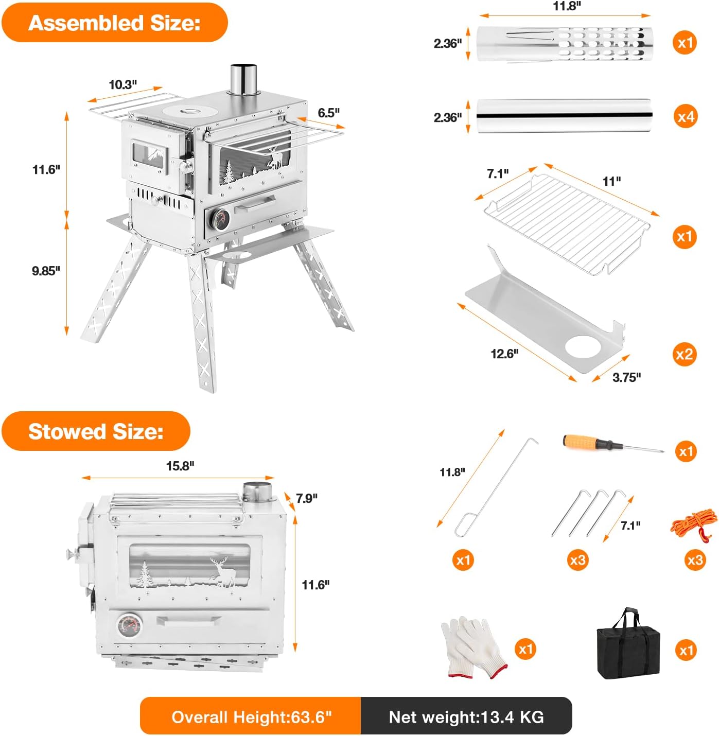 YOLENY Wood Stove with Chimney Pipes and Carry Bag for Camping, Hiking, Backpacking F475