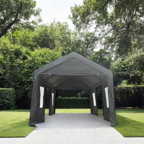 Outdoor Carport 10x20 Heavy Duty Portable Canopy Tent with Sidewalls, Grey C31218