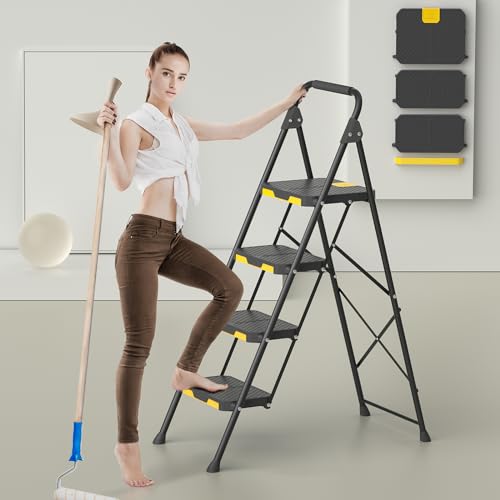 KINGRACK 5 Step Ladder with Tool Platform, Folding Steel Handrails, 800 LBS Capacity Y12186
