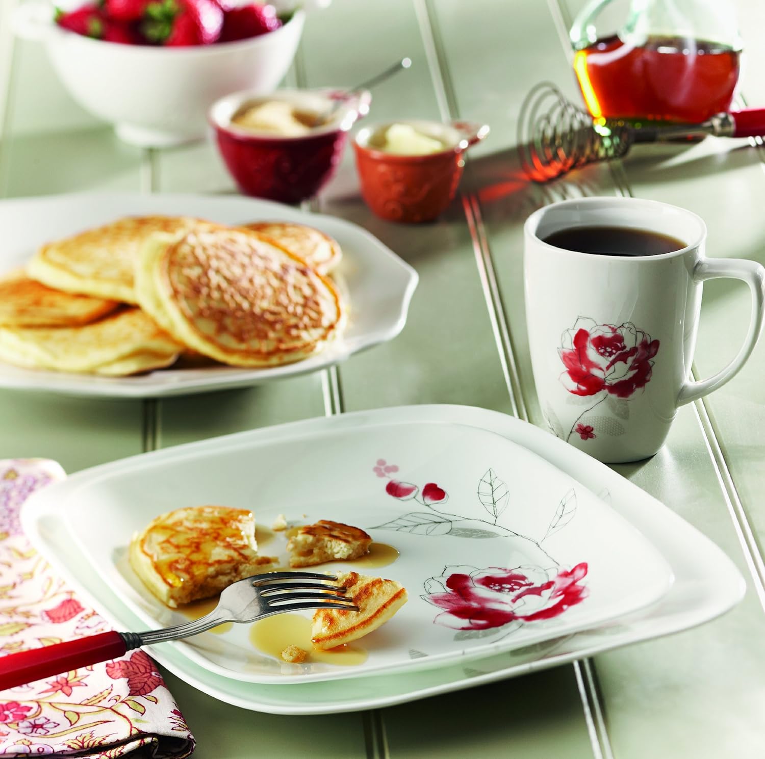 Corelle 16-Piece Square Blushing Rose Dinnerware Set D898088