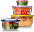 Razab 12 Pc Glass Food Storage Container Set with Lids 7, 4, 2 &1 Cup Round Meal Prep, Secure Lid Containers for Lunch & Leftover Ideal for Baking, Storing BPA Free Leak Proof Oven & Dishwasher Safe