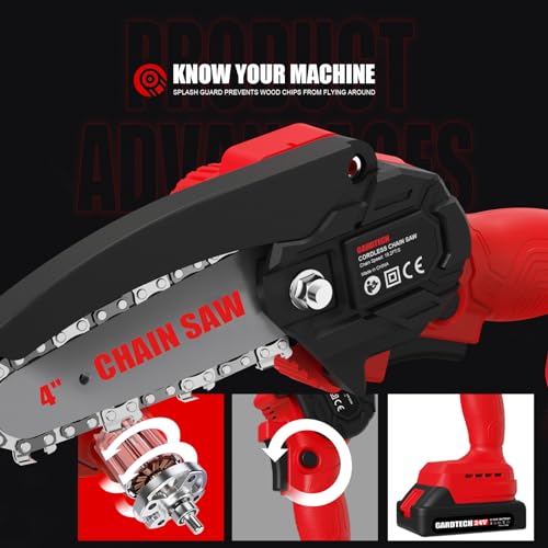 Gardtech Mini Chainsaw 6 Inch Cordless Portable Electric Chain Saw with 2 Batteries G989