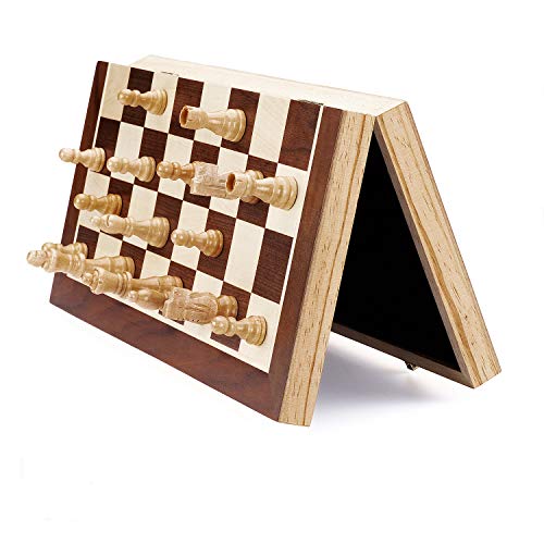 AMEROUS 15 Inches Magnetic Wooden Chess Set with 2 Extra Queens, Folding Board, Storage Slots A743