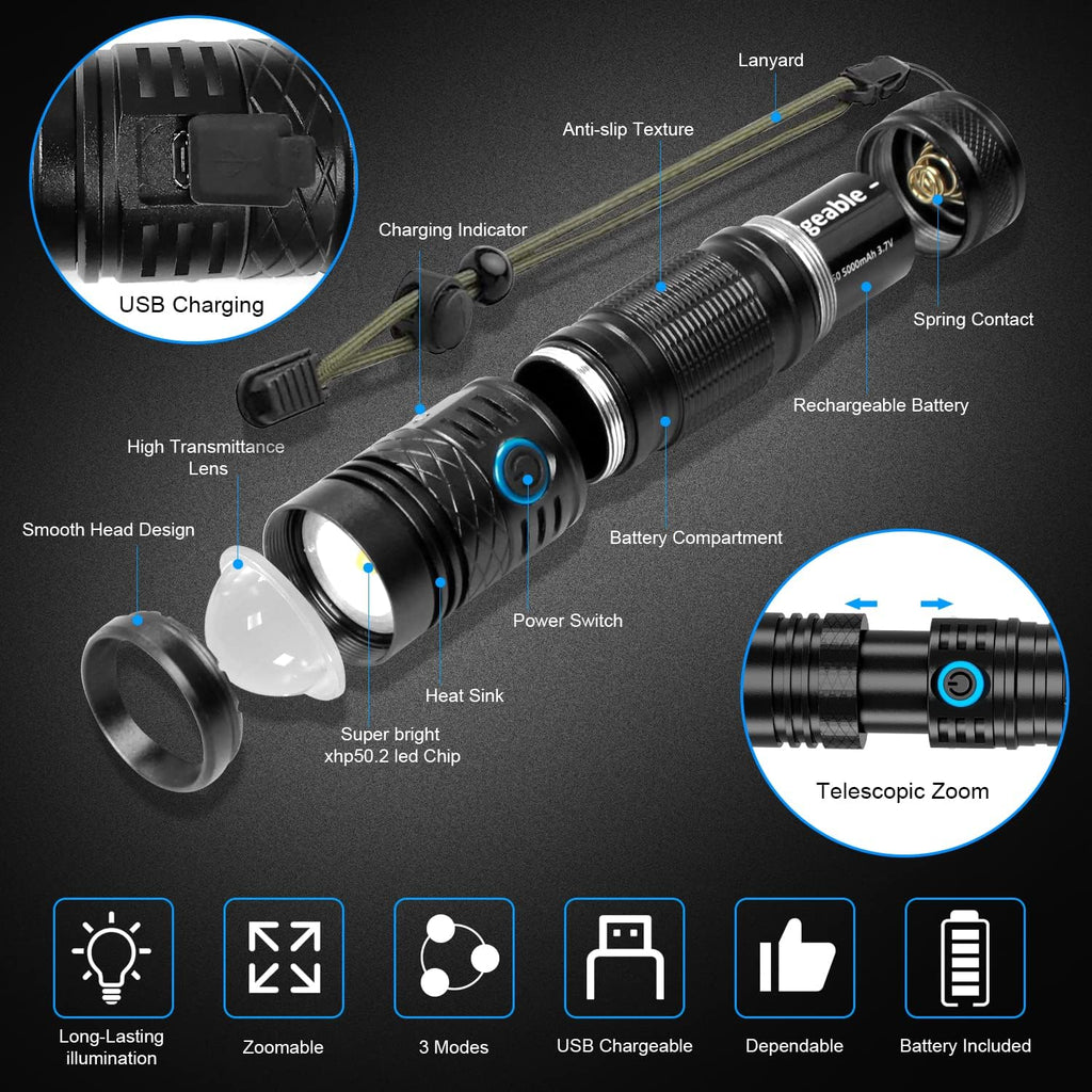 XHP50.2 Rechargeable LED Flashlight, 1200 Lumens, Waterproof D163