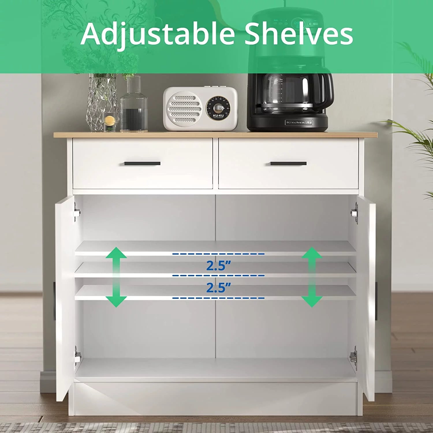 Cozy Castle Kitchen Buffet Storage Cabinet with Doors and Drawers U824