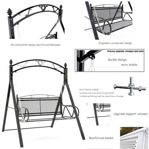 PARTSUN Upgraded Metal Patio Porch Swing with A-Frame Stand, Heavy Duty Hanging Chair with Adjustable Chains J2749