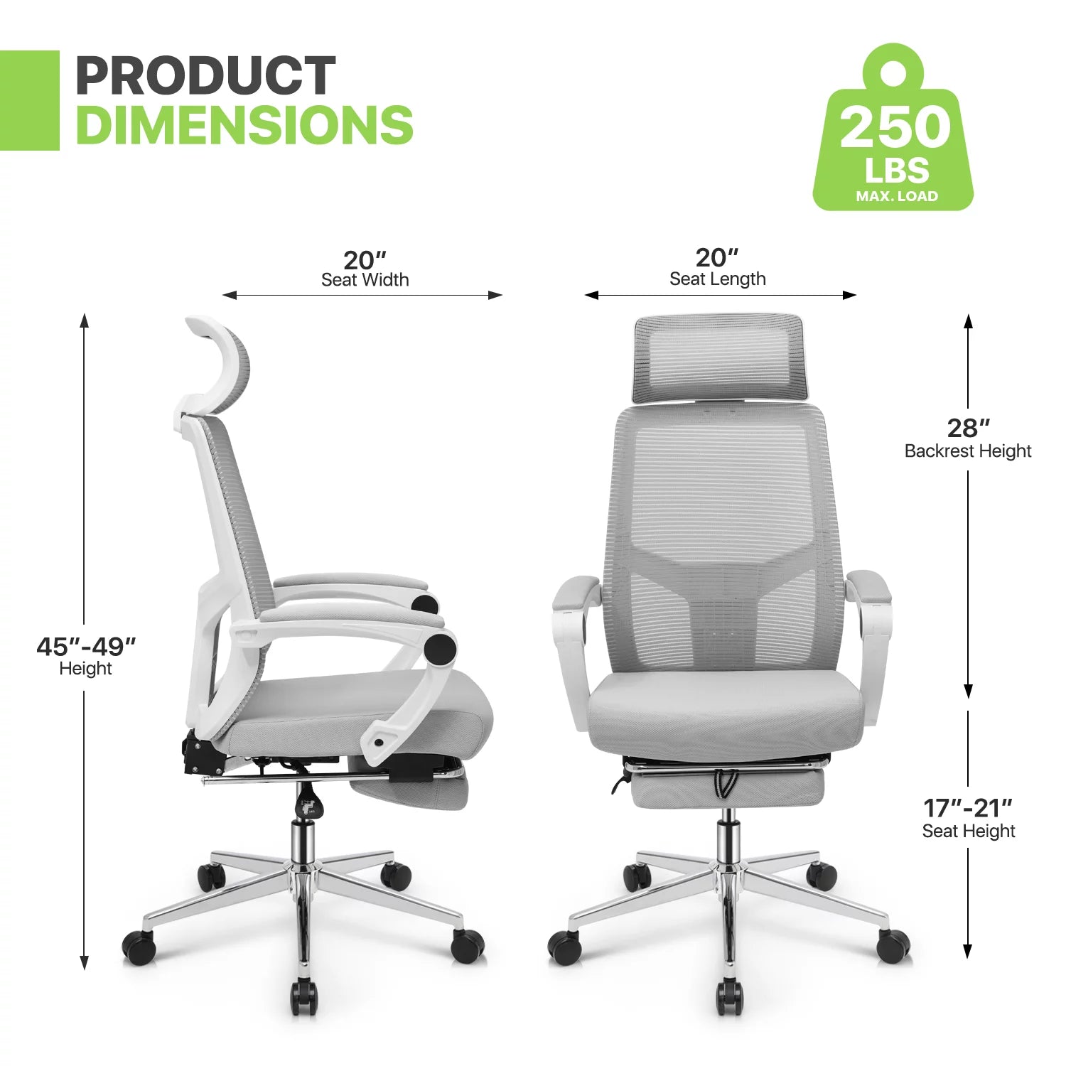 Magshion Ergonomic Office Executive Chair, Adjustable High Back, Grey U433167