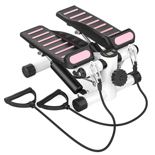 Mini Stepper with Resistance Bands, Steppers for Exercise at Home, Stair Stepper with 350LBS Loading Capacity, Hydraulic Fitness Stepper with LCD Monitor
