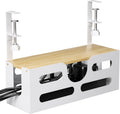 Under Desk Cable Management Box with Lid, Large Cable Management Under Desk White, Desk Cable Management Tray with Adjustable Clamps for Home and Office
